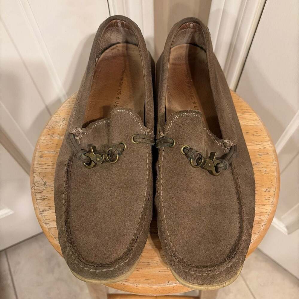 John Varvatos Star USA Boater Dog Clip Moccasin Shoe Brown Suede